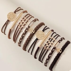 🎄🎁Boho Gold and Brown Bracelet (or hair tie) Collection. 10 piece set. 🎄🎁